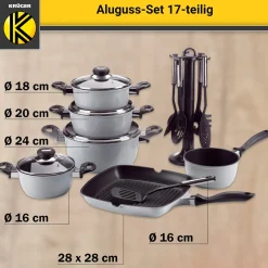 Aluguss-Topfset, 17-teilig grau