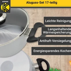 Aluguss-Topfset, 17-teilig grau