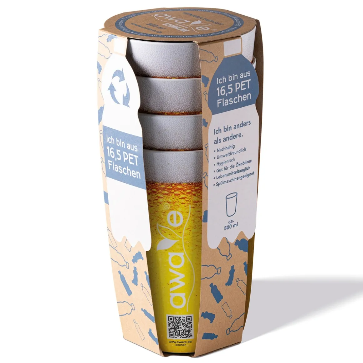 AWAVE Trinkbecher 500 ml rPET Set 4-teilig, mit Eichstrich