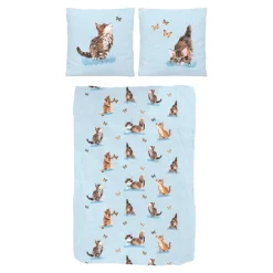 Bettwäsche Baumwolle "Kätzchen", 2-teilig, 135x200 cm hellblau