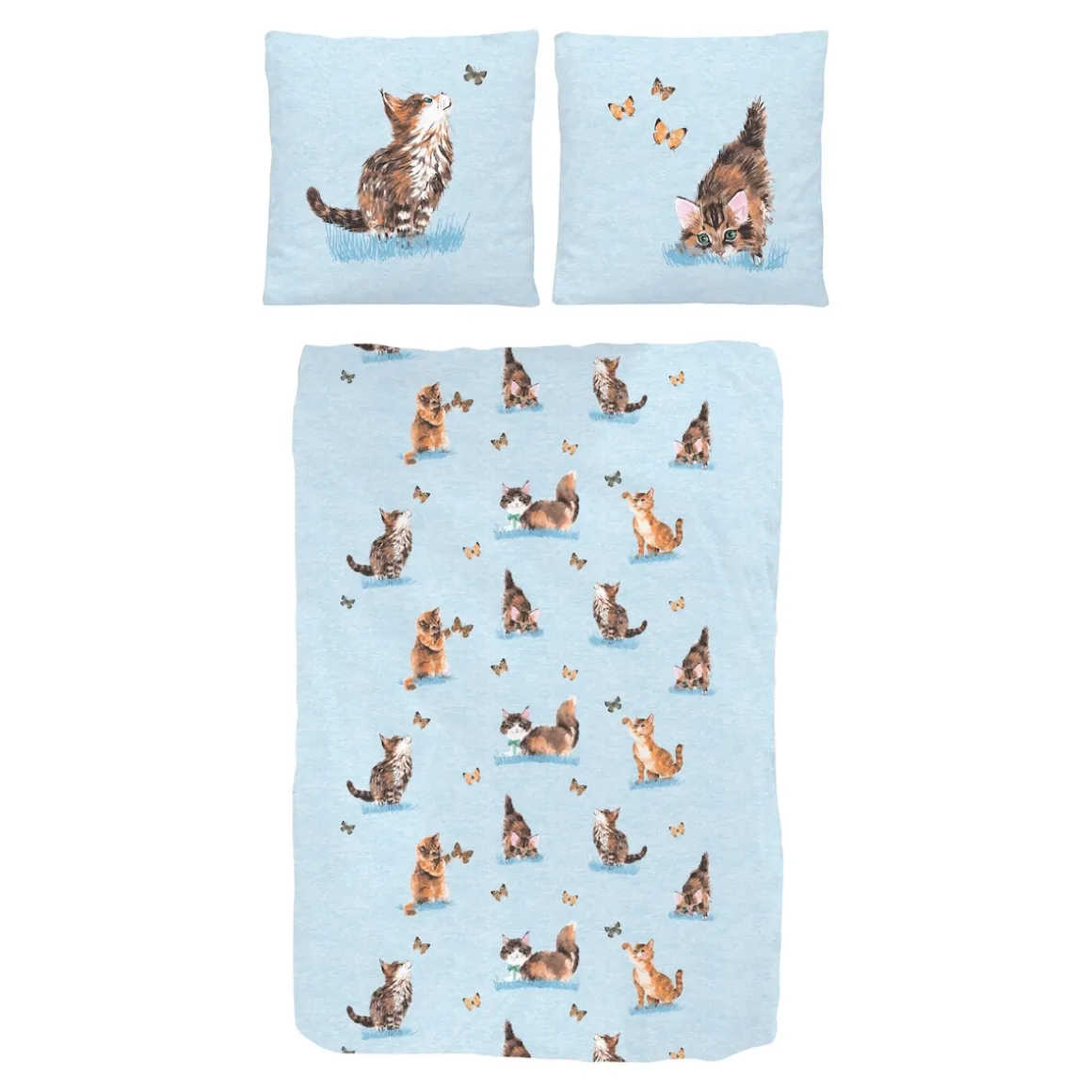 Bettwäsche Baumwolle "Kätzchen", 2-teilig, 135x200 cm hellblau