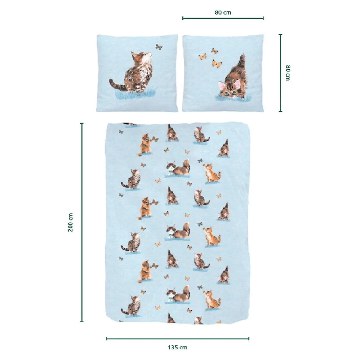 Bettwäsche Baumwolle "Kätzchen", 2-teilig, 135x200 cm hellblau