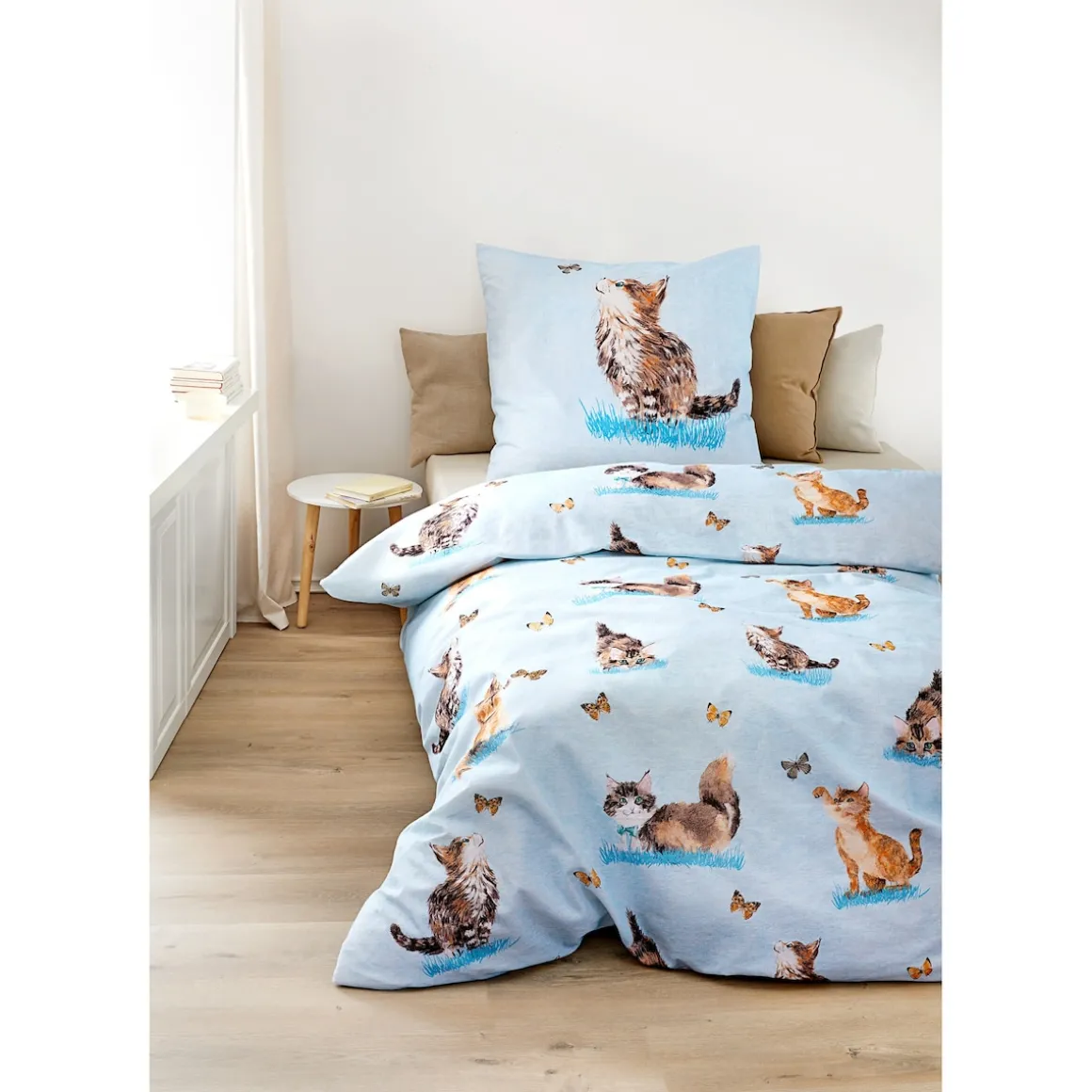 Bettwäsche Baumwolle "Kätzchen", 2-teilig, 135x200 cm hellblau