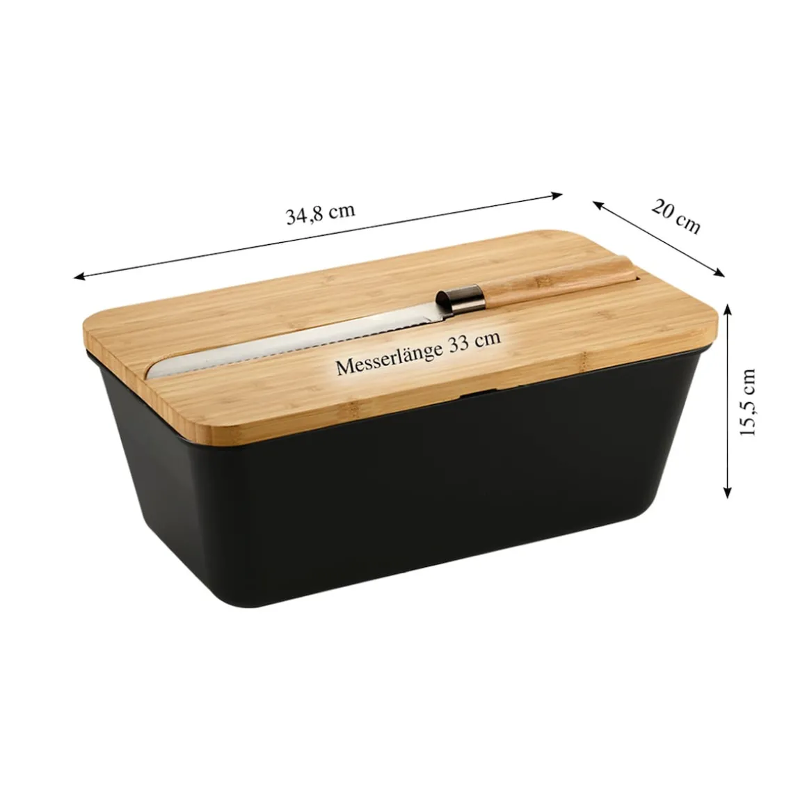 Brotbox mit Bambus-Schneidebrett und Messer