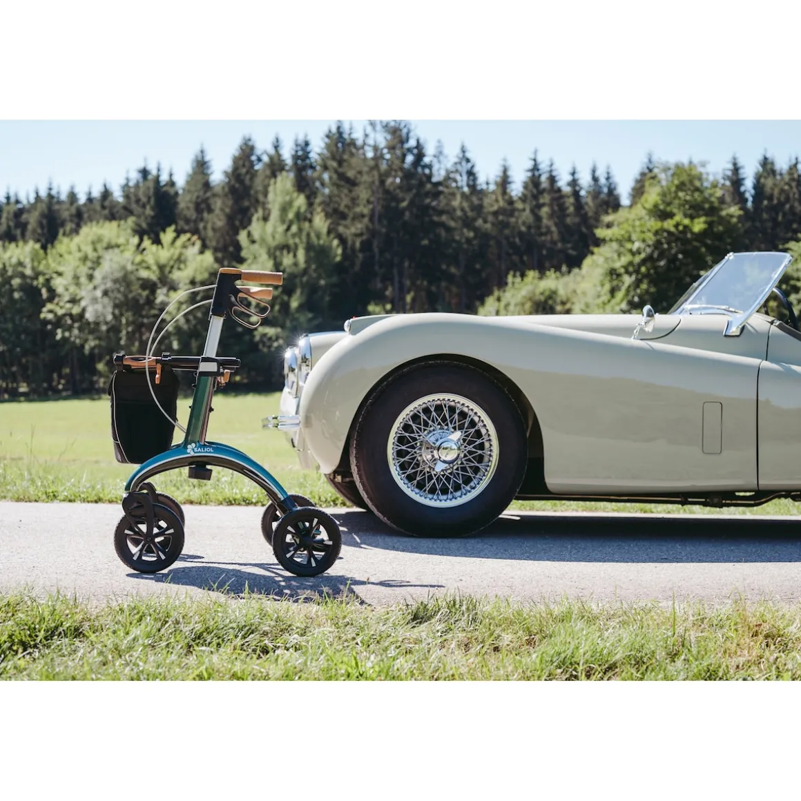 Carbon Rollator inklusive Tasche, faltbar British Racing Green