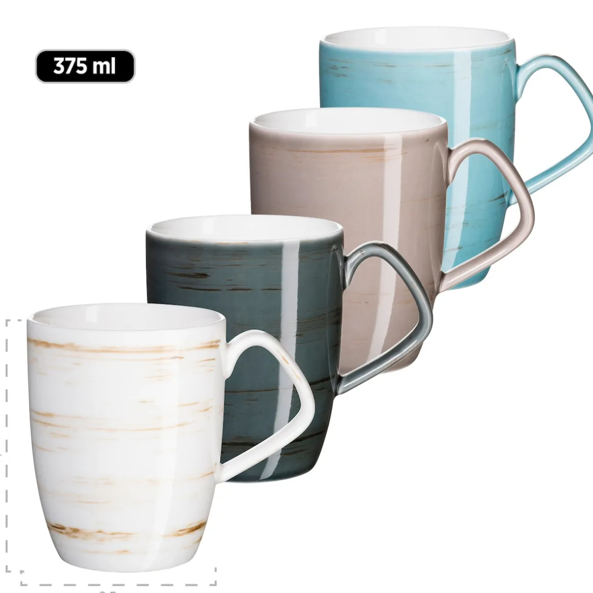 Derby Geschirr-Set, Porzellan 4 x Speisteller, 4 x Dessertteller, 4 x Kaffeebecher, 4 x Müslischale