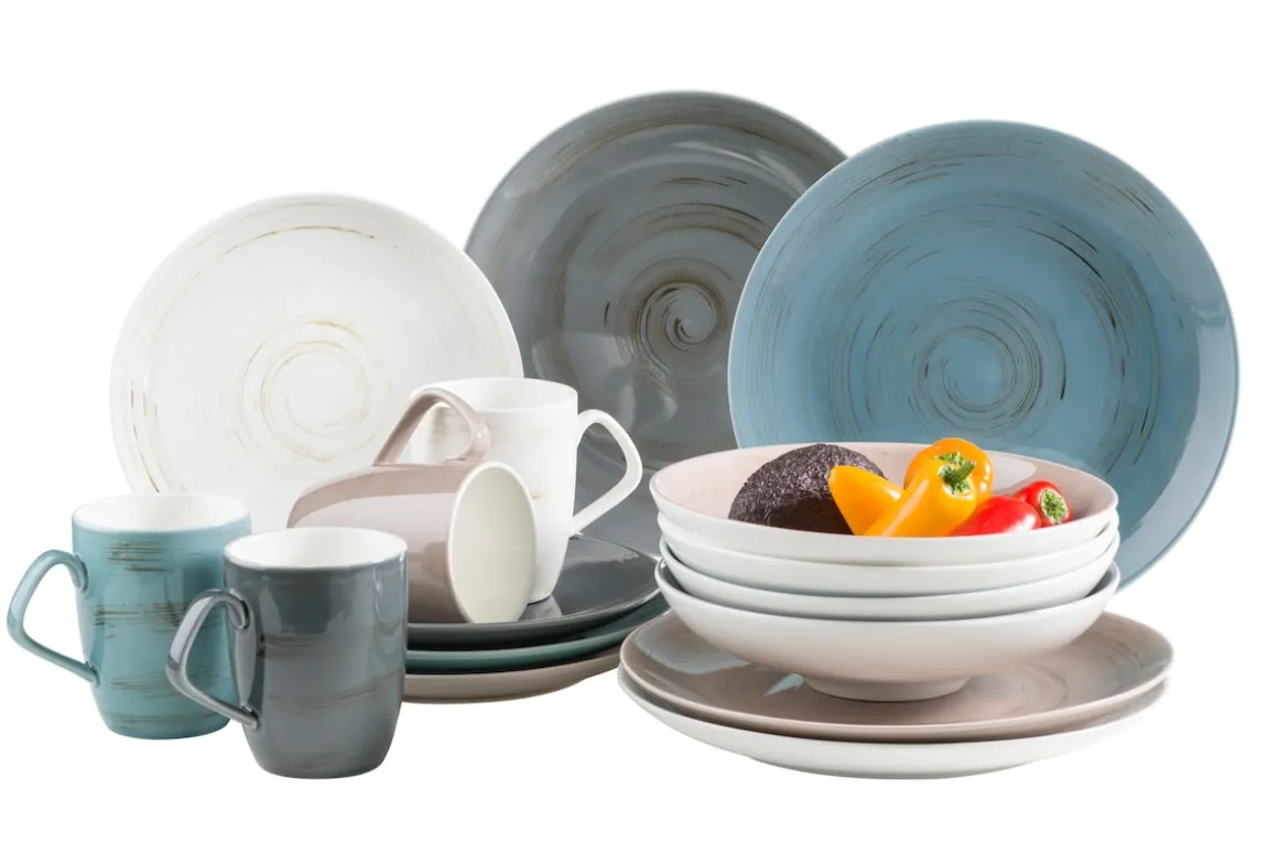 Derby Geschirr-Set, Porzellan 4 x Speisteller, 4 x Dessertteller, 4 x Kaffeebecher, 4 x Müslischale