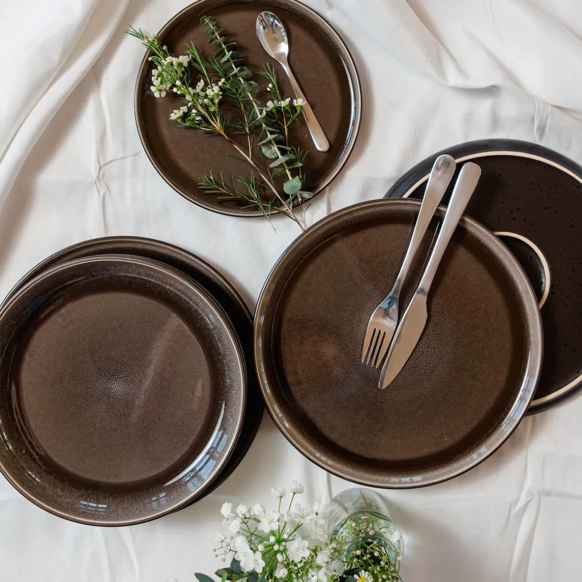 Dessertteller-Set, Steinzeug Niara Schwarz / Grau