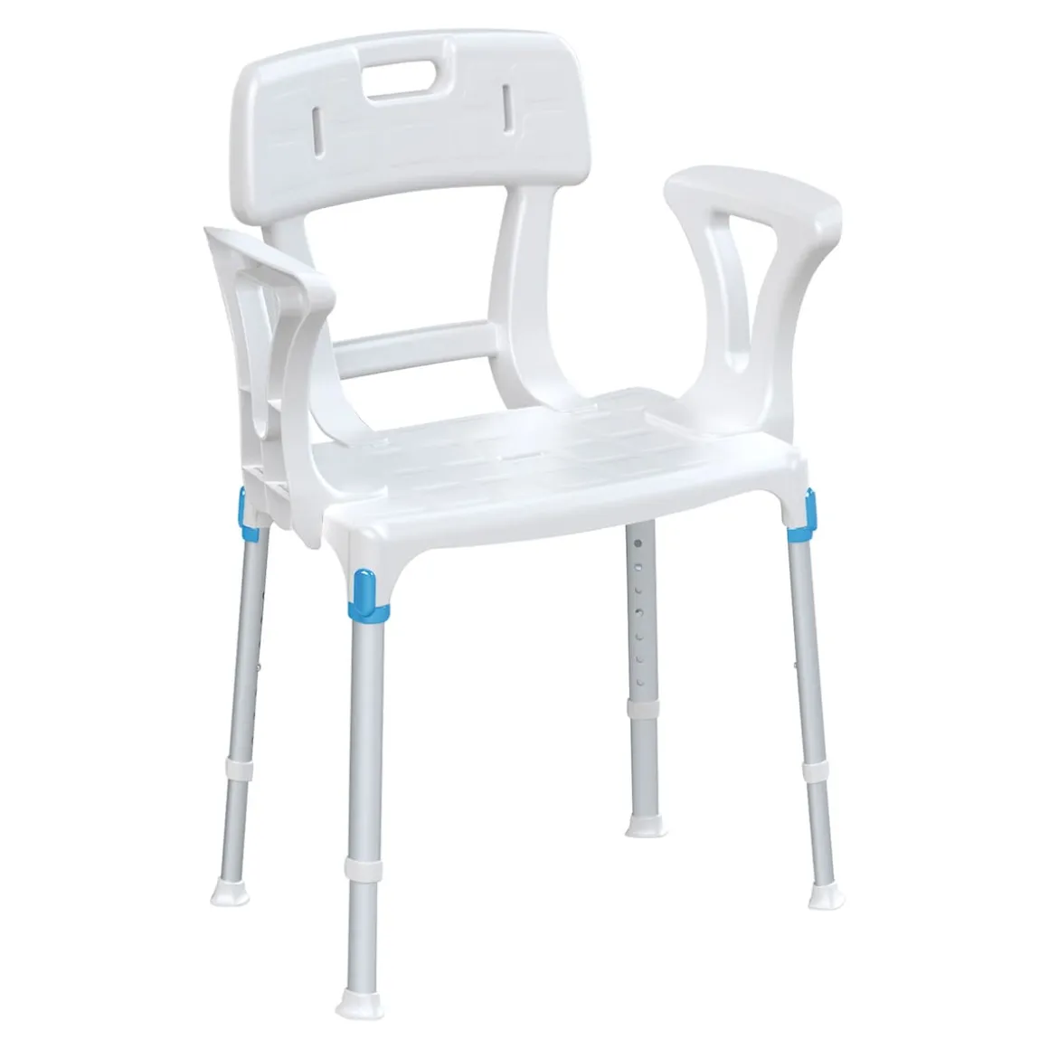 Duschhocker "laguna" mit Hygieneausschnitt, Armlehne, Rückenlehne