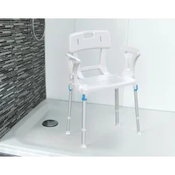 Duschhocker "laguna" mit Hygieneausschnitt, Armlehne, Rückenlehne