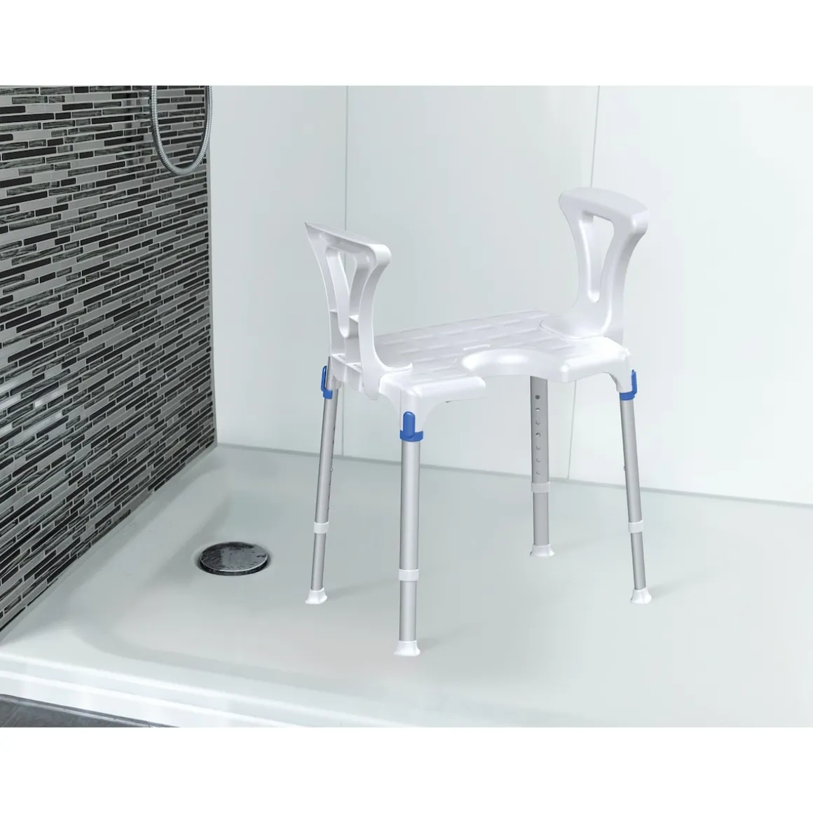 Duschhocker "laguna" mit Hygieneausschnitt & Armlehne