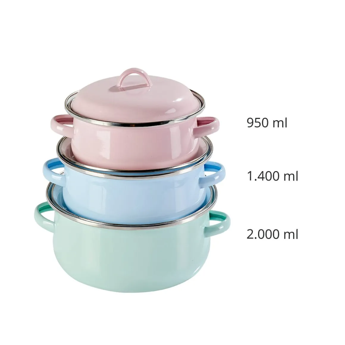 Emailletopf-Set "Pastell", 6-teilig