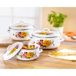 Emaille-Topfset "Rosenpracht", 6-teilig