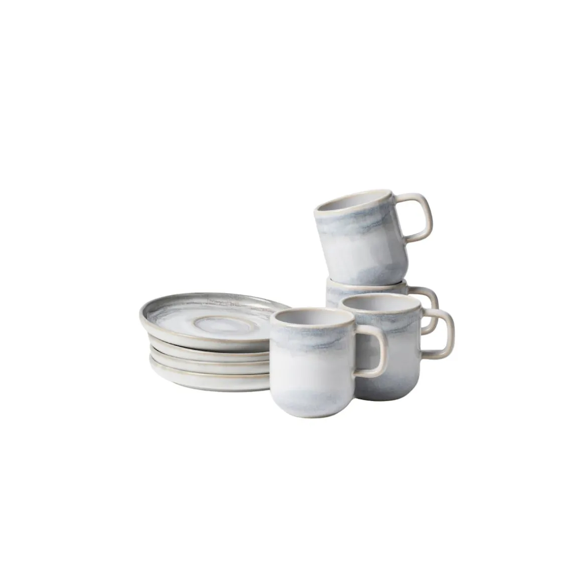 Espressotassen-Set, Steinzeug TIEFER SEE Grau / Weiß