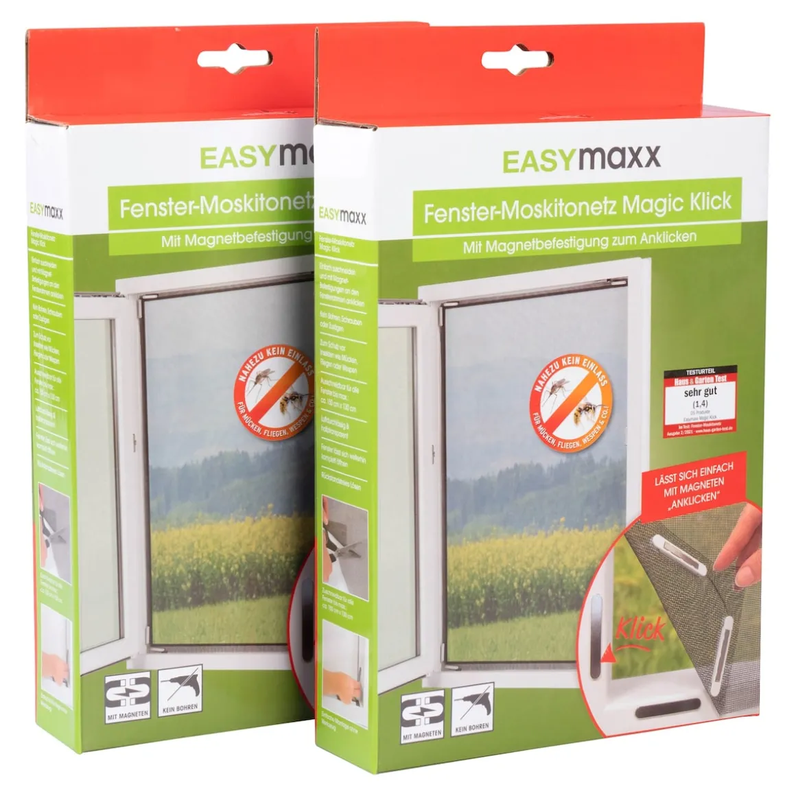 Fenster-Insektennetz "Magic Klick" mit Magnetbefestigung, 2 Stück je 150x130 cm, zuschneidbar