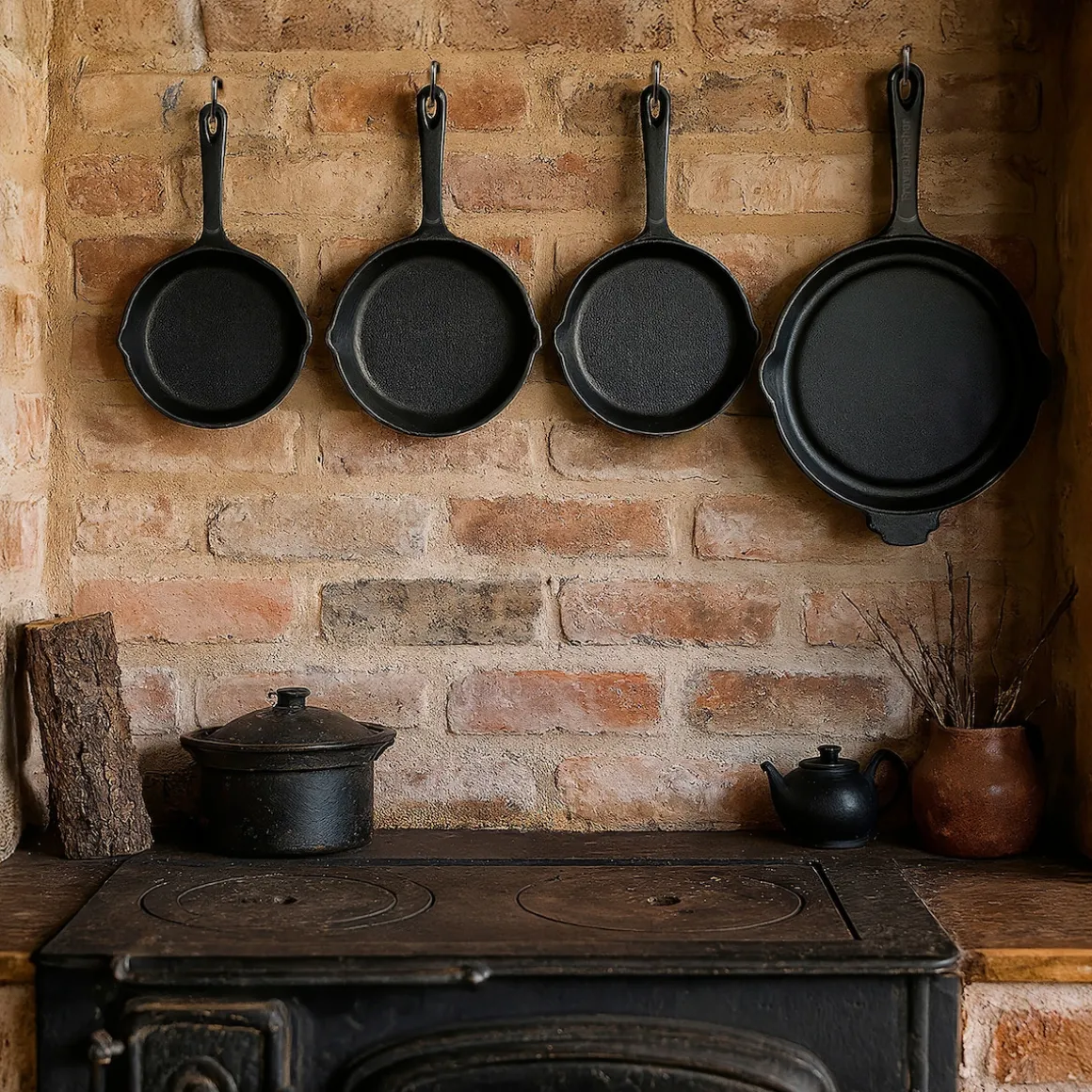 Freyersbacher Gusseisenpfanne 15 cm, Emaille Bratpfanne | mit Brett und Tuch