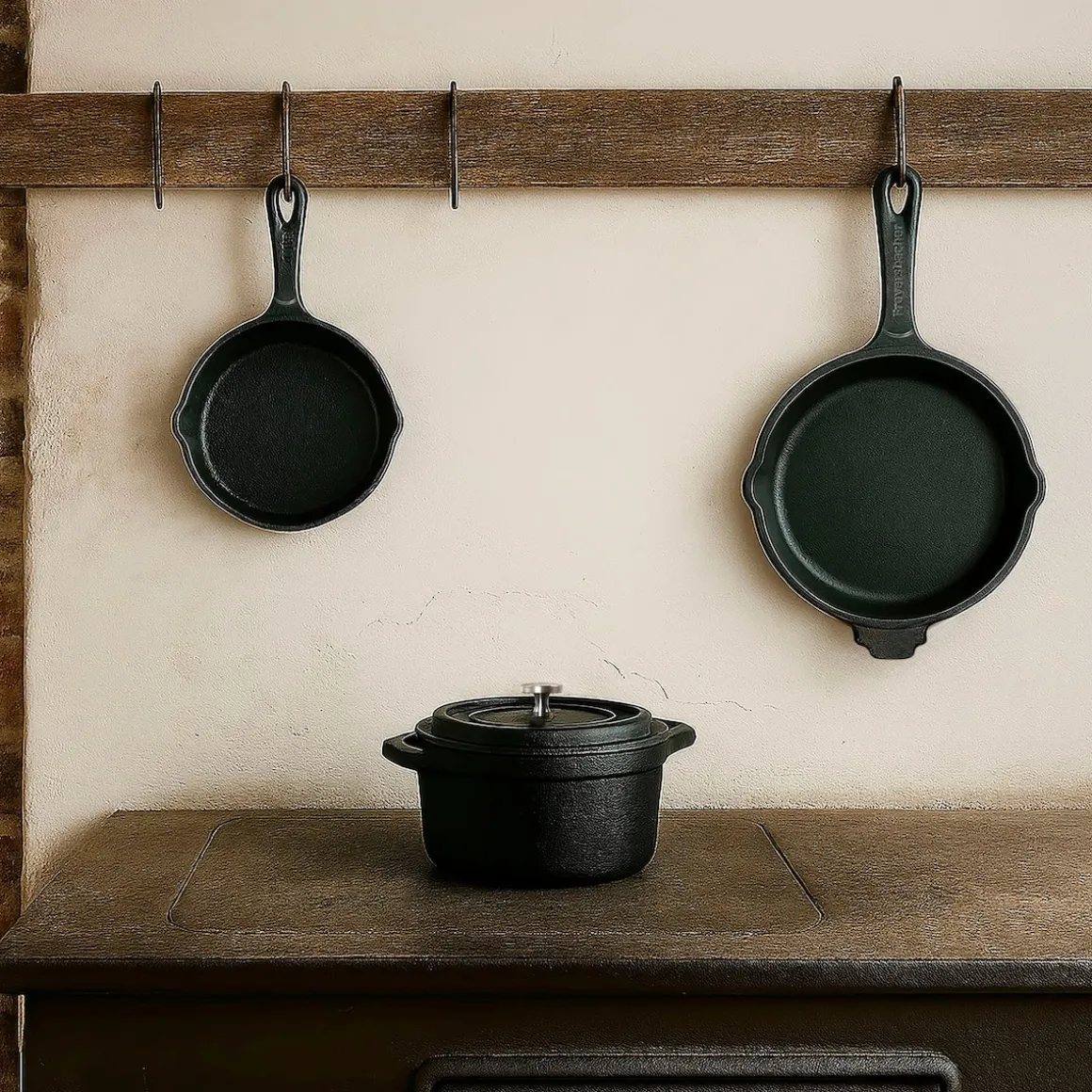 Freyersbacher Mini Cocotte 12x8,5 cm Gusseisen, Kleiner Emaille Topf | Oval, mit Brett und Tuch