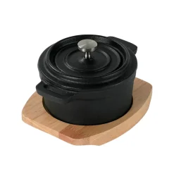 Freyersbacher Mini Cocotte 9 cm Gusseisen, Kleiner Emaille Topf | Rund, mit Brett und Tuch