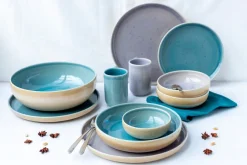 Frühstücksset, Steinzeug Candy Blau