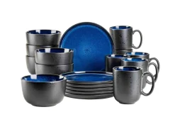 Frühstücksset, Steinzeug NIARA Schwarz / Blau