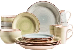 Geschirr-Set, Steingut Lumaca Rauchblau / Olivgrün