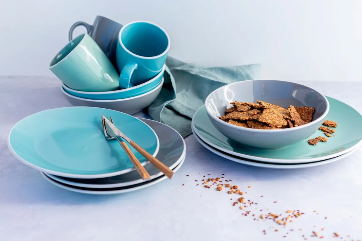 Geschirr-Set, Steinzeug Elissa Türkis