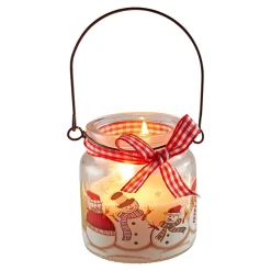 Glas-Kerze "Schneemannfreunde"