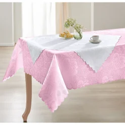 Jacquard-Tischdecken-Set "Jasmin", Tischdecke 160x130 cm + Mitteldecke 80x80 cm rosa