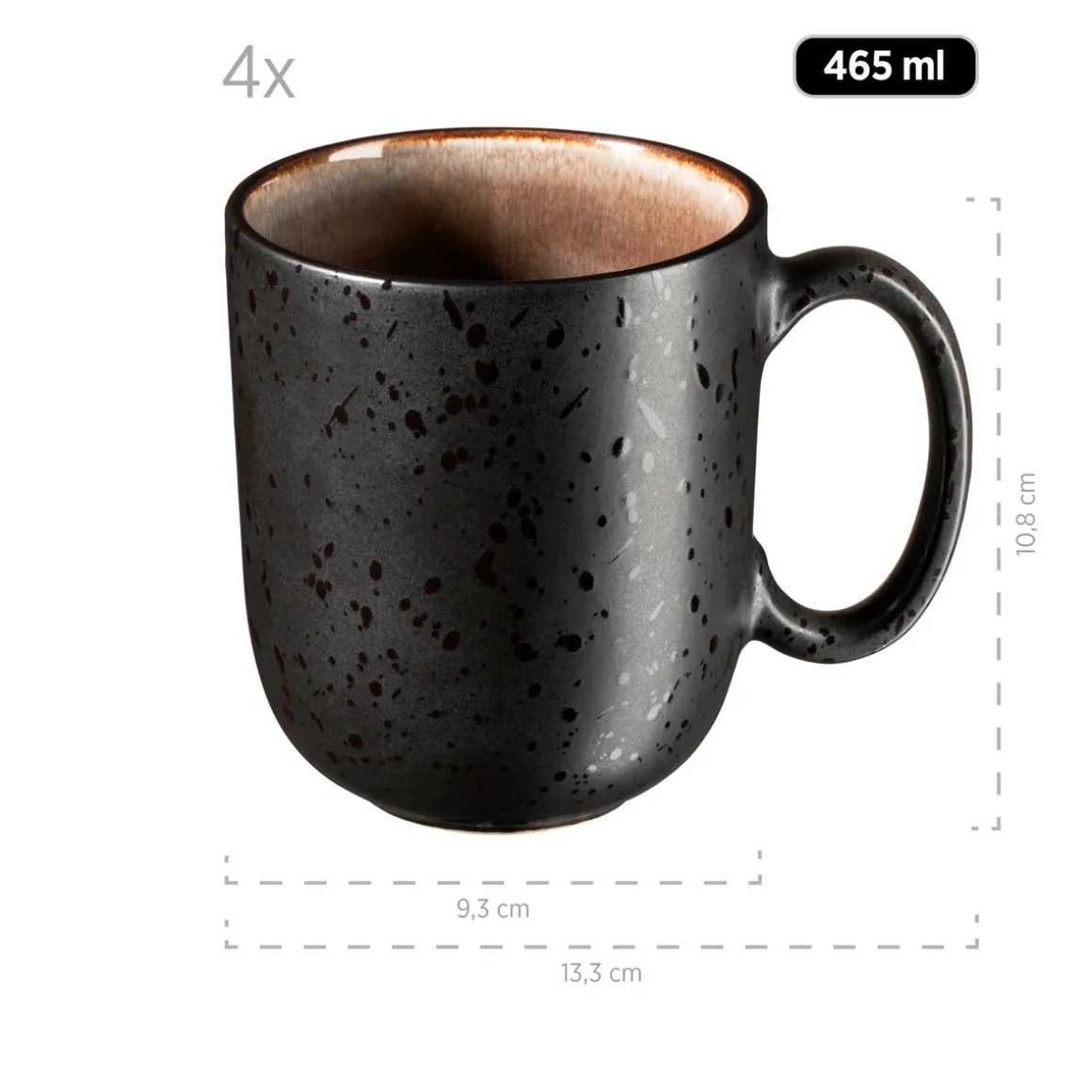 Kaffeebecher-Set, Steinzeug Niara Schwarz / Grau