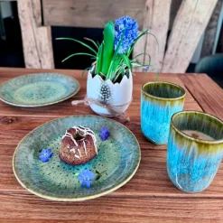 Kaffeebecher-Set, Steinzeug Flussufer blau, grün, braun