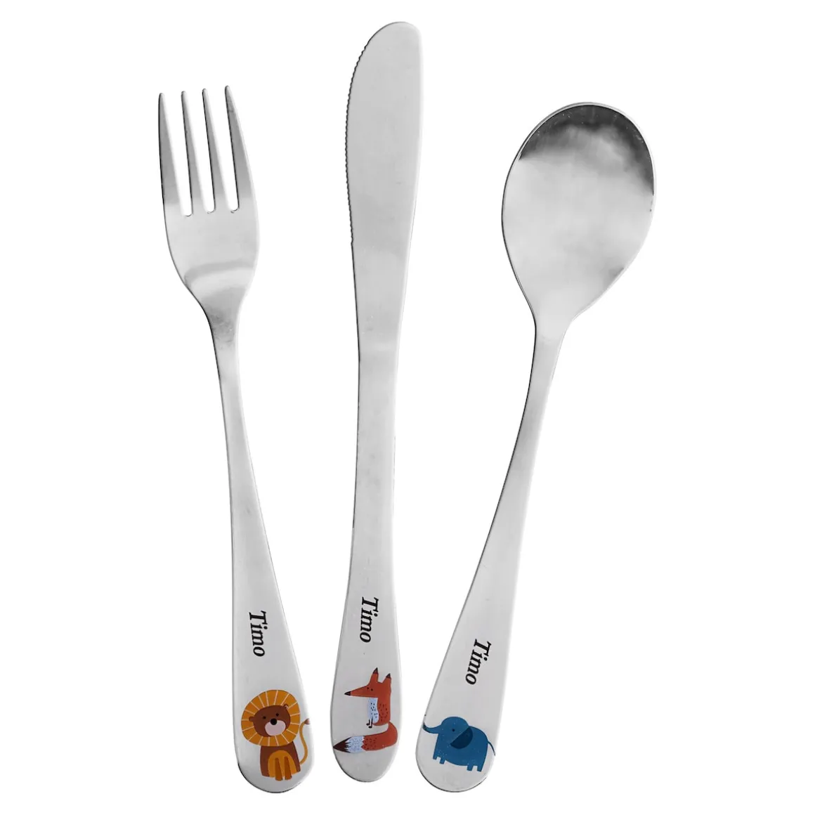 Kinderbesteck personalisiert mit Namen, 3-teilig bunt bedruckt