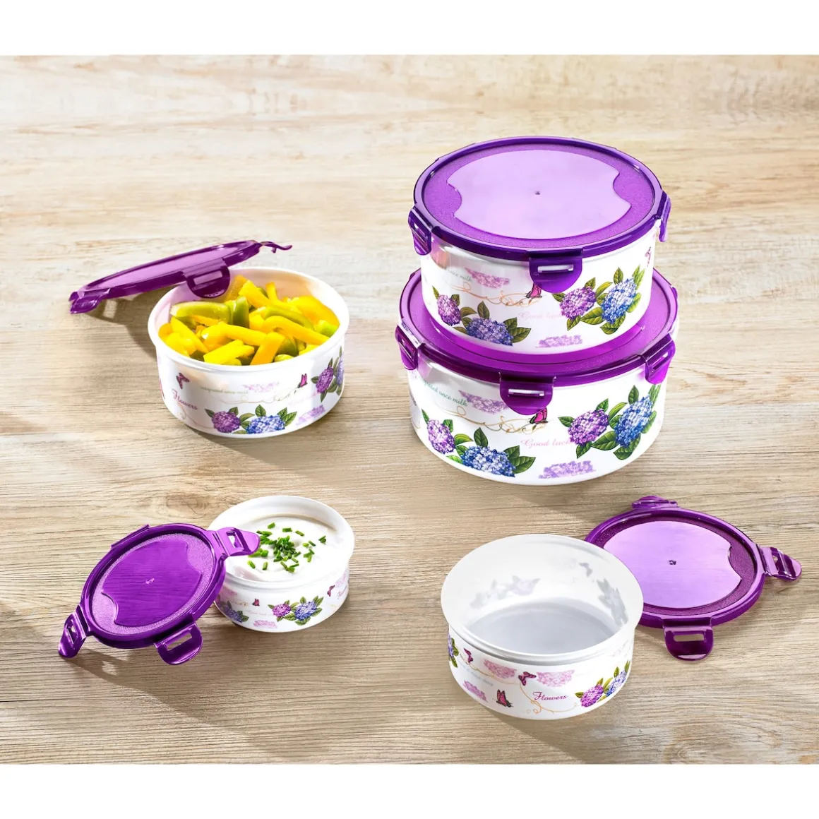 Klickdosen-Set "Hortensie", 5 Stück rund