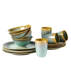 Kombiservice, Steinzeug Flussufer blau, grün, braun