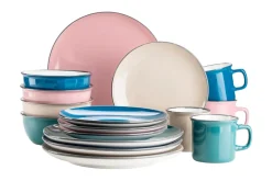 Kombiservice, Steinzeug Maila Petrol, Altrosa, Beige, Dunkelblau