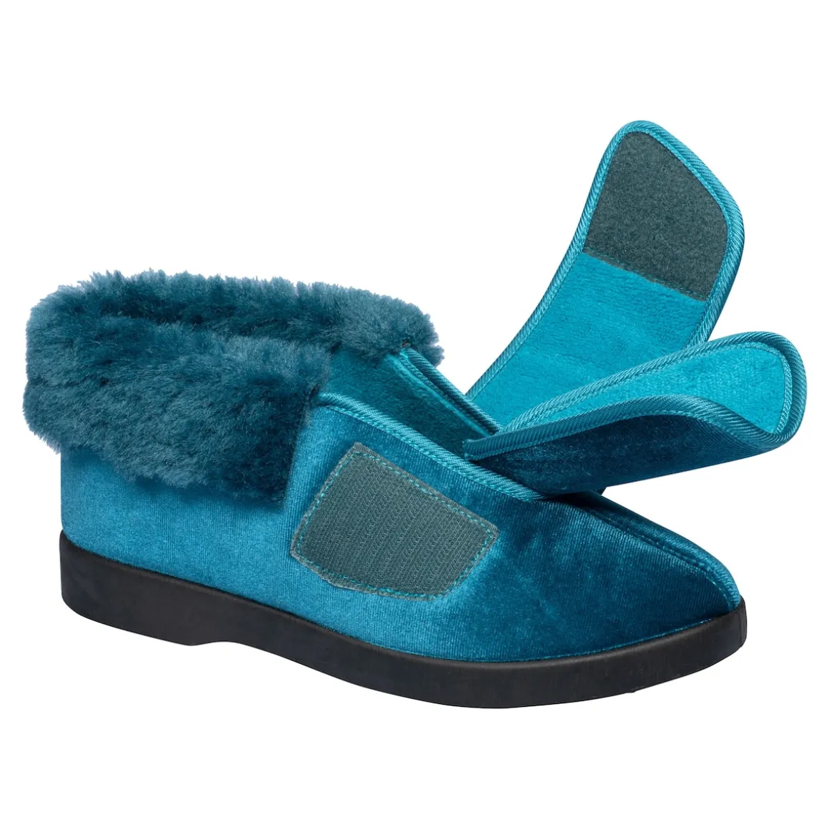 Kuschel-Kletthausschuh "Carmen" petrol