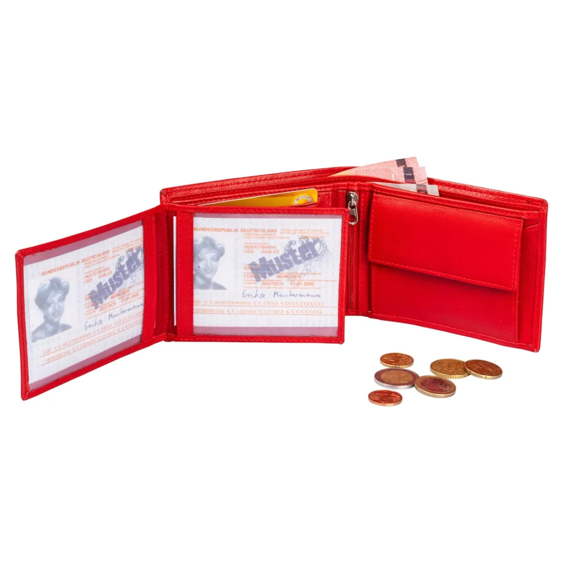 Lederbörse „Sicherheitsfach“ mit Initialen rot