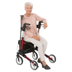Leichtgewicht-Rollator Premium, Aluminium, mit Rückengurt und Tasche - AT51006 rot