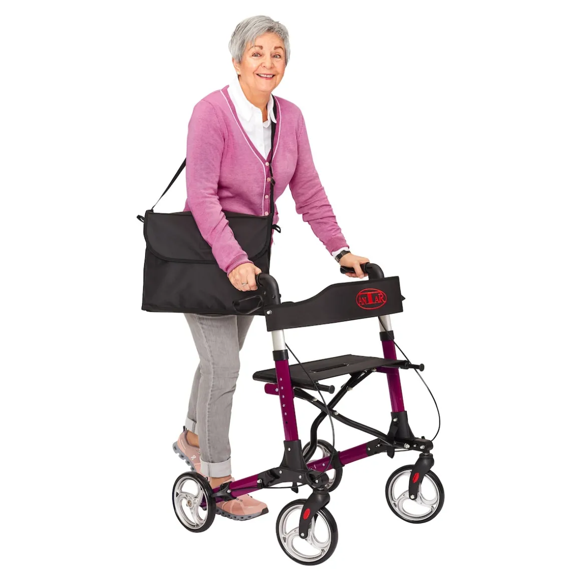 Leichtgewicht-Rollator Premium, Aluminium, mit Rückengurt und Tasche - AT51006 lila