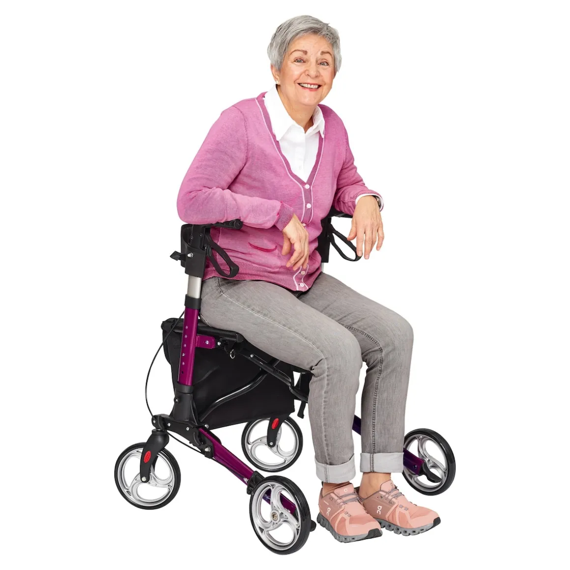 Leichtgewicht-Rollator Premium, Aluminium, mit Rückengurt und Tasche - AT51006 lila