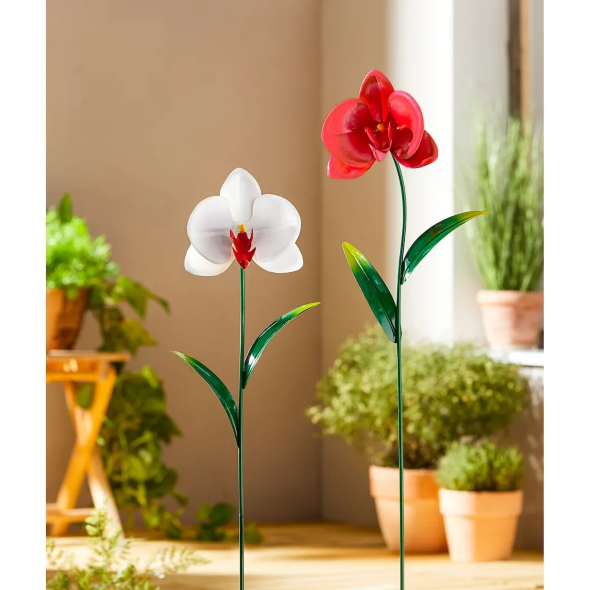 Metall-Gartenstecker "Orchidee" weiß