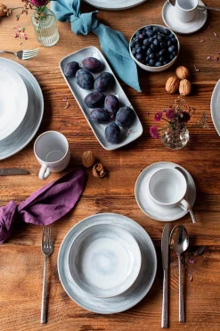 Platten-Set, Steinzeug TIEFER SEE Grau / Weiß