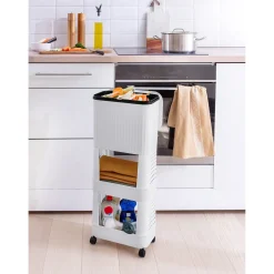 Platzspar-Rollwagen mit Mülleimer 2 Fächer