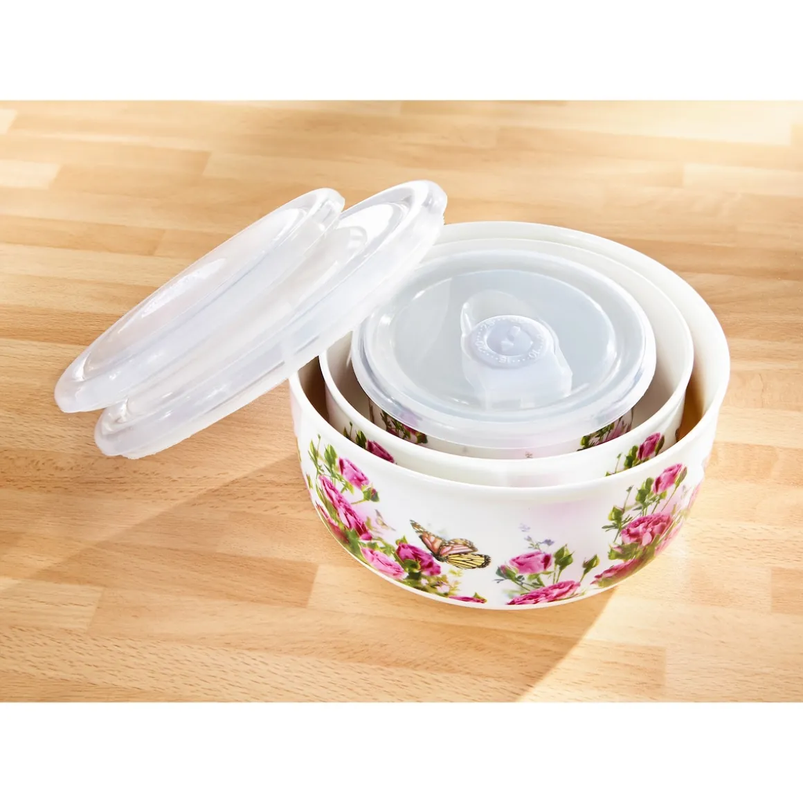 Porzellan-Frischhaltedosen-Set "Rosengarten", 6-teilig