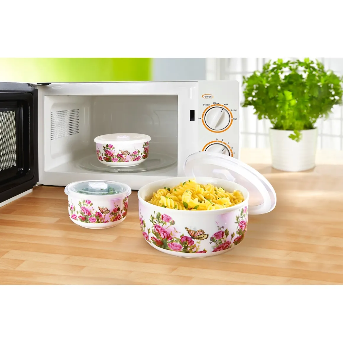 Porzellan-Frischhaltedosen-Set "Rosengarten", 6-teilig