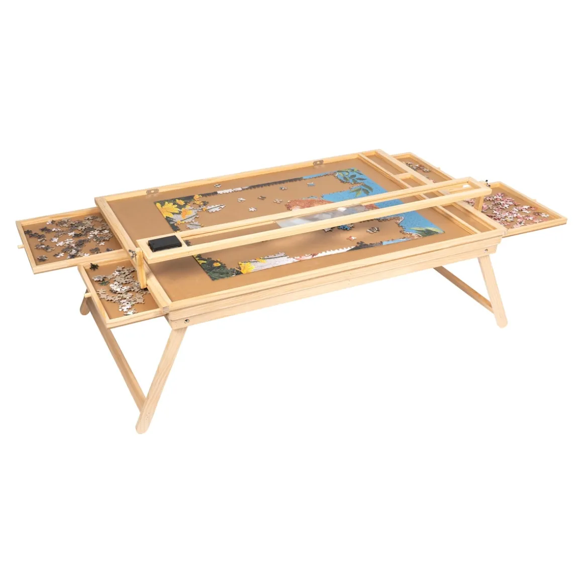 Puzzletisch "Premium" mit LED-Licht, 4 Schubladen, Lupe, mit Beinen, klappbar groß für 1500 Teile