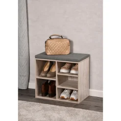 Schuhschrank mit Sitzkissen, 5 Fächer braun