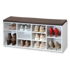 Schuhschrank mit Sitzkissen aus Stoff