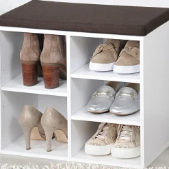 Schuhschrank mit Sitzkissen, 5 Fächer weiß