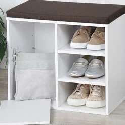 Schuhschrank mit Sitzkissen, 5 Fächer weiß