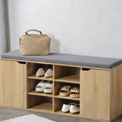 Schuhschrank mit Sitzkissen, 2 Türen und 6 Fächer Sonoma-Eiche